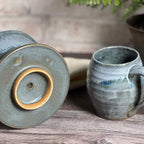 American Handmade Coffee Pour Over Set by Dock 6 Pottery, Barrel Mug with Dripper, Lead-Free Glaze, Lakeshore Gray - Image 4