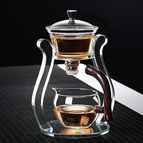 RORA Lazy Kungfu Glass Tea Set Semi Automatic Drip Rotating with Infuser Glass Teapot Set (6 cups) - Image 4