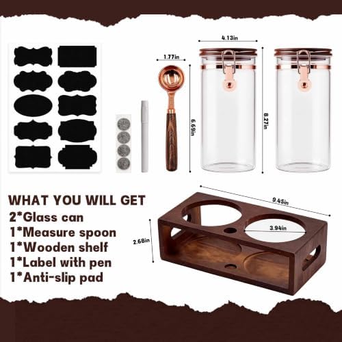 2 x 60Oz Coffee Container, Glass Coffee Bean Storage with Scoop & Wood Rack - Image 7