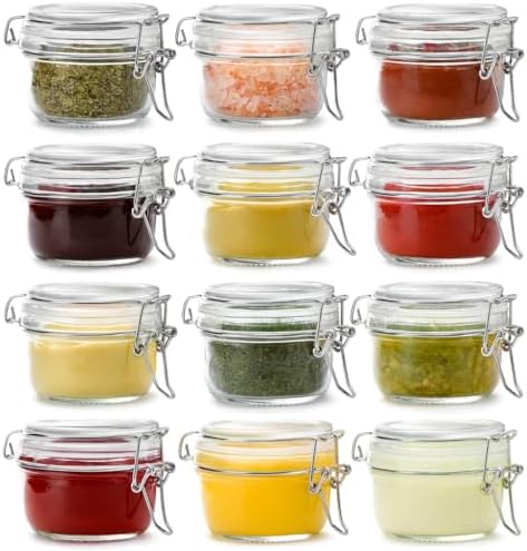 4oz Mini Airtight Glass Jars with Clamp Lid - Small Spice, Jam & Honey Jars for Kitchen Pantry Storage, Cute Clear Sauce Containers for Seasoning, Sugar, Salt, Wedding & Party Favors by Snaiio
