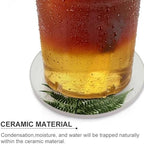 Drink Coasters with Cork Backing Ceramic Coasters Natural Plant Silhouette Fern Leaf Coaster for Drinks Non-Slip Coaste Round Absorbing Stone Coaster Set of 6PCS for Kinds of Cups Coffee Table - Image 4