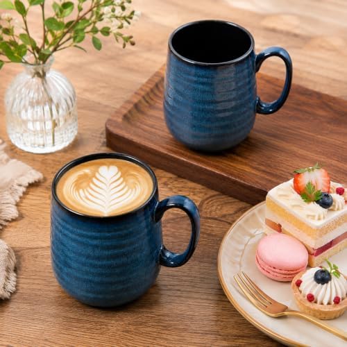 HASENSE Coffee Mugs Set of 4, 15 Ounce Porcelain Mug Set with Handle for Morning Coffee Tea and Cocoa, Ceramic Coffee Cups with Beautiful Glaze for Men, Women, Navy - Image 5