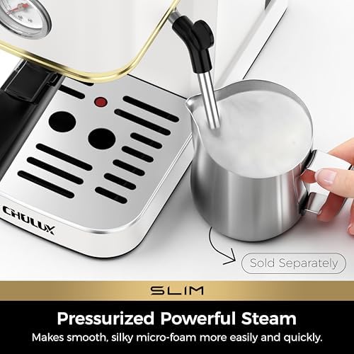 CHULUX Slim Espresso Machine with Milk Frother for Home Latte, White & Gold - Image 3