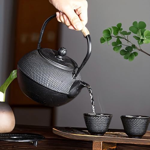 Japanese Cast Iron Tea Cups, Small and Heavy Teacups with no Handles, Japanese Style Cup for Adults, Asian Teacup, Coated with Enameled Interior, 4 Pcs/Box (Black, 3.38oz/100ml) - Image 3