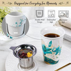 Harmoleaf Tea Gift Set for Women, 6 Loose Leaf Tea Blends with Blue Lily Insulated Ceramic Cup, Stainless Steel Infuser, Lid and Gold Spoon, Birthday, Mother's Day, Anniversary, Retirement Gift for Her - Image 2