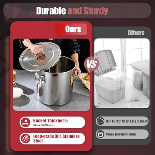 5.5Gal 304 Stainless Steel Airtight Canister,Metal Bucket Large Stainless Steel Canisters - Locking Clamp & Airtight Lids - Dog Food/Bird Seed/Coffee Storage Container - Image 3