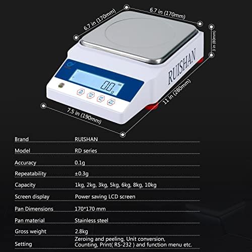 Large Range 10kg x 0.1g Precision Lab Balance Scale - Grain/Gram Scale - Table Top Industrial Laboratory Weighing and Measuring Scale - Image 4