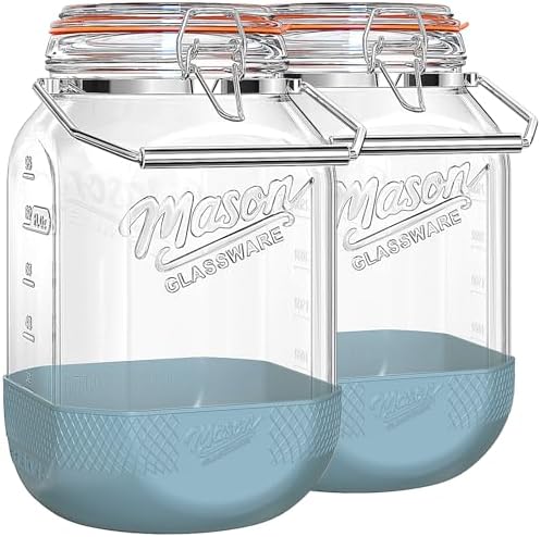 2 Pack 1 Gallon Glass Jar with Airtight Lid, 4.3 '' Wide Mouth by Dwbligt