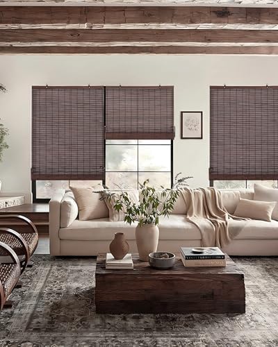 30" W x 72" H Cordless Bamboo Roman Shades for Interior, Coffee - Image 7