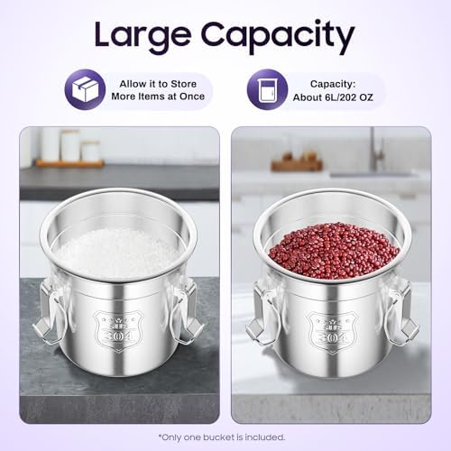 304 Stainless Steel Airtight Canister, 6L Canisters Container with Lids and Sturdy Locking Clamp,Bucket Food Storage Containers Airtight for Rice, Flour, Grain, Coffee Bean - Image 4