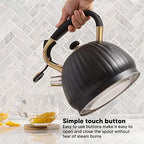 3.5L Black Stainless Steel Whistling Tea Kettle, Pumpkin Shape Stovetop Tea Pot, Large Capacity Fast Heating Teapot with Simple Touch, Unique Ergonomic Handle, Whistling - Image 2