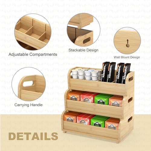 3-Tier Bamboo Tea Bag Organizer, Stackable Tea Holder for Countertop - Image 3