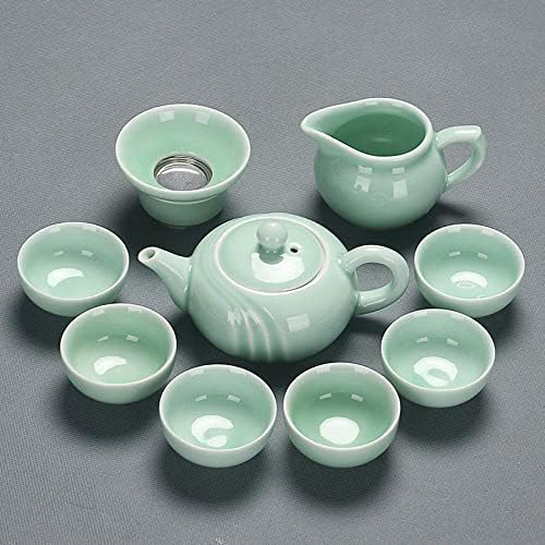 Chinese celadon exquisite ceramic tea set kettle tea cup plastic tray porcelain tea set travel tea set best gifts-D (D) by Unknown