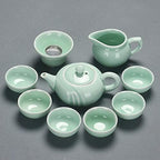 Chinese celadon exquisite ceramic tea set kettle tea cup plastic tray porcelain tea set travel tea set best gifts-D (D) by Unknown