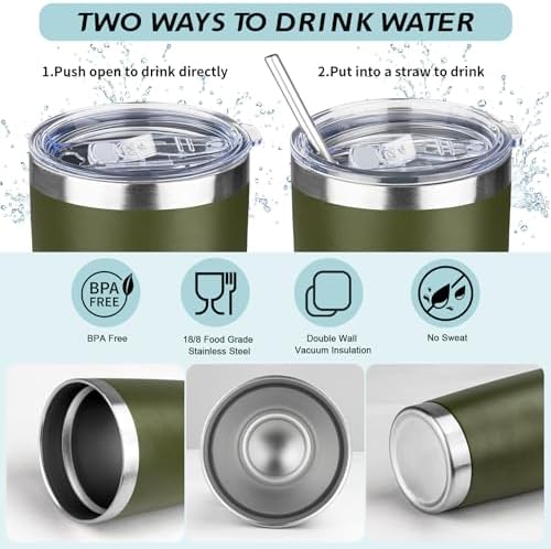 20oz Tumbler with Straw and Brush, Stainless Steel Vacuum Insulated tumbler, Double Wall Insulated Coffee Tumbler for Outdoor, Home, Travel,Office (Army Green,4pcs) - Image 3