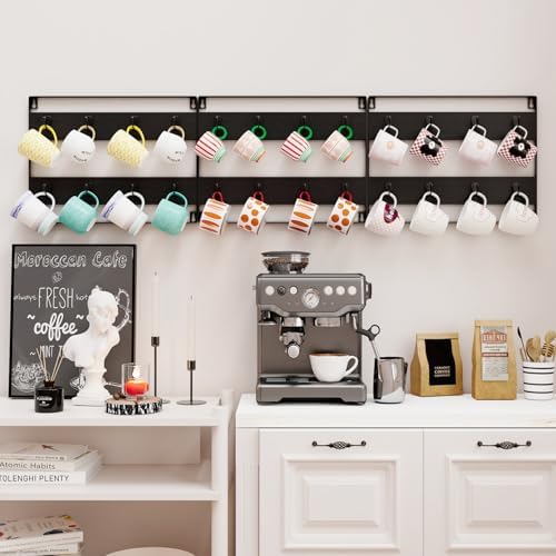 IBUYKE Coffee Mug Holder Wall Mounted,Set of 3,24 Hooks,Black TBJ005B-3 - Image 2