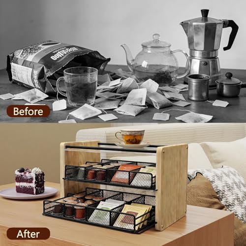 3-Tier Wooden Tea Bag Organizer & Storage Station with 16 Compartments Tea Bag Holder for Kitchen Countertop, Office, Tea Station - Image 3