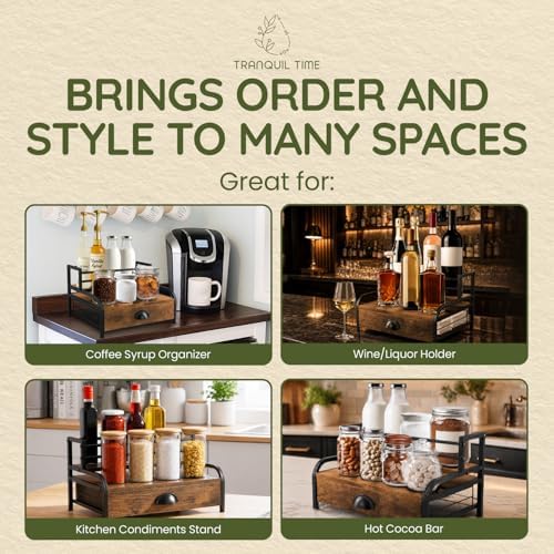 3-Tier Coffee Bar Stand Organizer for Countertop, Rustic Wood & Metal Bottle Display Shelf with Coffee Pod Drawer, Wine Rack, Liquor Display Shelf for Home Coffee Station - Image 6