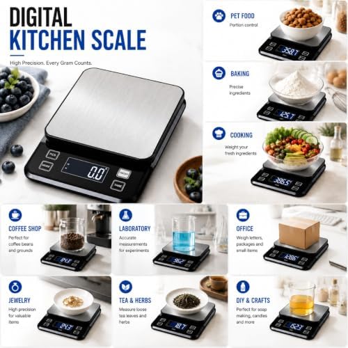 Waterproof Digital Kitchen Scale 0.001oz/0.1g Precision, Stainless Steel Electronic Scale with 3 Power Options (Rechargeable/AAA/Built-in), 10 Units Conversion, Smart Standby, 22lb/10kg Capacity - Image 4