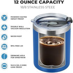 MEWAY 12 oz Lowball, Tumbler Stainless Steel Double Wall Vacuum Insulated Mug with Straw and Lid, Cleaning Brush ，Durable Powder Coated Insulated Coffee Cup for Cold & Hot Drinks (Navy,4 pack) - Image 4