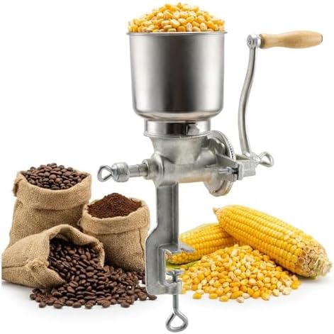 Manual Grain Mill Grinder, Hand Crank Corn Grinder with Large Hopper & Table Clamp, Heavy Duty Aluminum Wheat Grinder, Ergonomic Wooden Handle Mill for Corn, Wheat, Oats, Coffee Beans and Nuts by Unknown