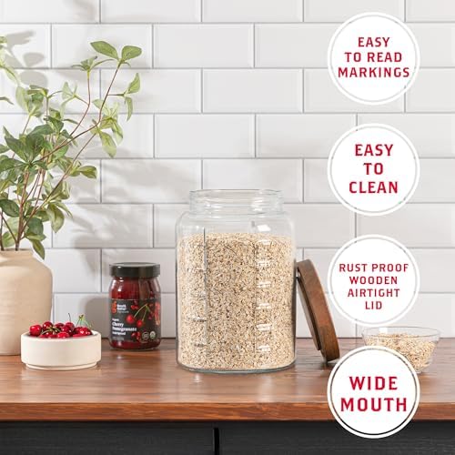 1 Gallon Glass Mason Jar with Airtight Wooden Lid, Wide Mouth Large Food Storage Container with Measurement Markings For Kitchen Pantry, Pickling, Cookies, Flour & Sugar - 2 Pack - Image 5