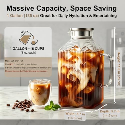 1 Gallon Glass Pitcher Thickened Square Striped Borosilicate Glass - Image 2