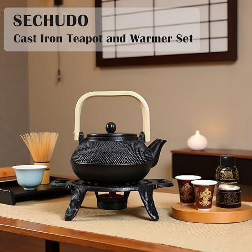 Cast Iron Tea Set with Teapot and Warmer, Japanese Tetsubin, 30.4oz Small Teapot with Infuser for Loose Leaf, Asian Tea Kettle for Stovetop Safe, Elegant Durable Tea Pot Set Gift - Image 3