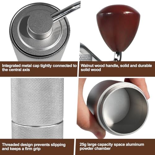 Manual Coffee Grinder Detachable Stainless Steel Conical Burr Aluminum Coffee Bean Grinder Silver with 3 Cup Aluminum Espresso Stovetop Moka Pot Express Coffee Maker Percolator Italian Classic - Image 6