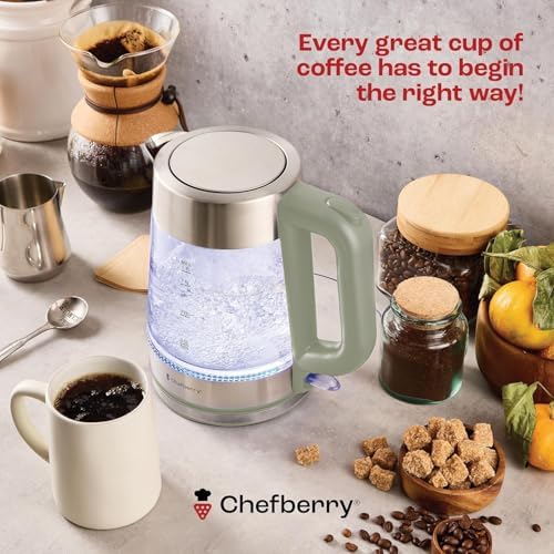 Electric Kettle for Boiling Hot Tea & Water | 1.7L Stainless Steel Borosilicate Glass Boiler With No Plastic, Automatic Shutoff, BPA Free, Fast Heating Technology (Green) - Image 2