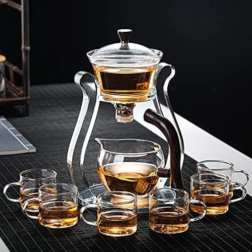 RORA Lazy Kungfu Glass Tea Set Semi Automatic Drip Rotating with Infuser Glass Teapot Set (6 cups) - Image 3