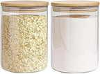Glass Storage Jars Set Elegant Containers with Airtight Bamboo Lids, Perfect for Kitchen Organization - Flour, Rice, Pasta, Sugar, Coffee Beans, Accessories Included (2 packs(111oz)) by EQEYBRAND