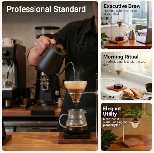 Pour Over Stand with North American Walnut Base & 360° Adjustable Coffee Filter Holder - Coffee Dripper Station for V60, Chemex & Glass Funnels - Home Barista Brew Station(Stand Only) - Image 5