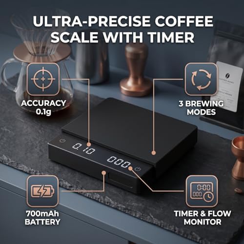 Haofy Coffee Scale with Timer 0.1g High Precision Rechargeable Digital Scale for Espresso Pour Over Brewing Auto Timing Smart Modes for Home Barista - Image 4
