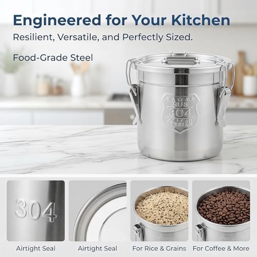 1.61Gal 304 Stainless Steel Airtight Canister,Metal Bucket Large Stainless Steel Canisters - Locking Clamp & Airtight Lids - Dog Food/Bird Seed/Coffee Storage Container - Image 4