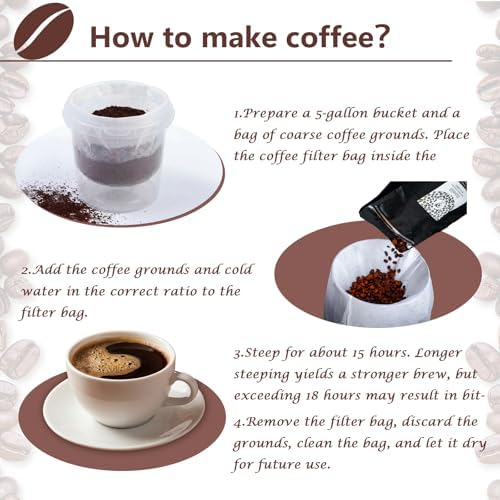 200 Pack 20" x 20" Thickened Commercial Cold Brew Coffee Bags Bulk with Drawstring Disposable Coffee Filters Bags for 5 Gallon Buckets and Commercial Model Cold Brew Makers - Image 4