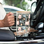 Sip-Sip Hooray! Piggy Floral 40oz Glass Tumbler with Lid and Straw - Image 7