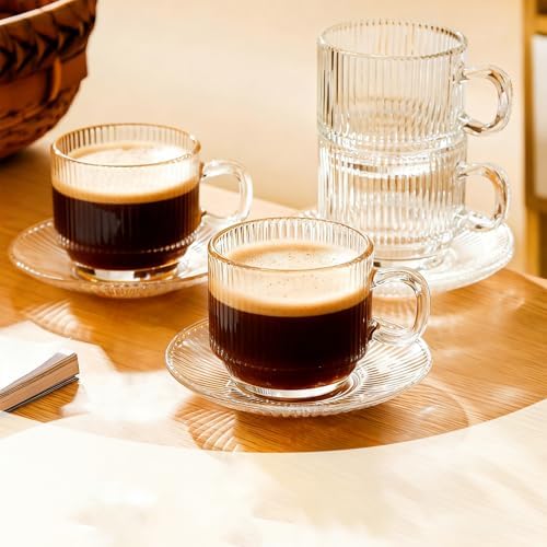 5.4 oz Espresso Cups Set of 4,Stackable Clear Glass Small Coffee Cup Set - Image 5
