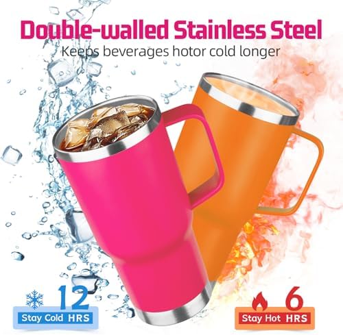 20 oz Tumbler with Handle Stainless Steel Insulated Mug with Lid and Straw - Image 3