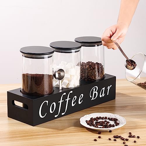 ZOMUIA Glass Coffee Containers Airtight Coffee Bean Storage Jars with Shelf, 3Pcs 44oz Coffee Station Organizer Coffee Canisters, Kitchen Food Storage Jars for Sugar, Candy, Oats, Nuts (BLACK) - Image 6