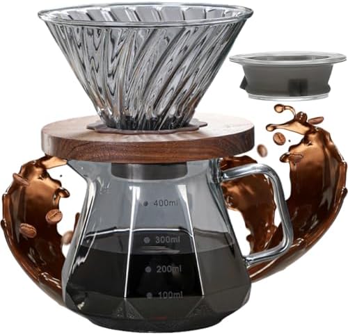 Hand Brewed Glass Coffee Pot with Cover, 400ml / 600ml Glass Pour Over Coffee Maker, Glass Pour Over Coffee Maker with Coffee Dripper for Home, Office (400ml) by Unknown