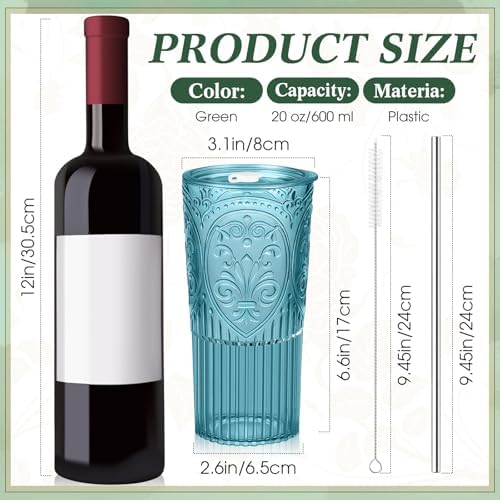16 Set Vintage Tumbler with Lid and Straw, Iced Coffee Cup, Mixed Color - Image 2