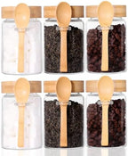 Glass Jar with Screw Lid and Spoon, 6 Pack16 OZ Tea Containers for Loose Leaf Tea, Salt and Sugar Containers for Countertop, Yogurt Jars for Overnight Oatmeal by LEAVES+AND+TREES+Y