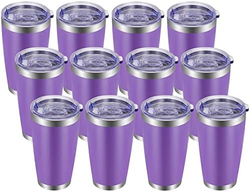 VEGOND 20oz Tumbler with Lid and Straw Stainless Steel Tumbler Cup Bulk Vacuum Insulated Double Wall Travel Coffee Mug Powder Coated Coffee Cup, Purple, 12 Pack by VEGOND