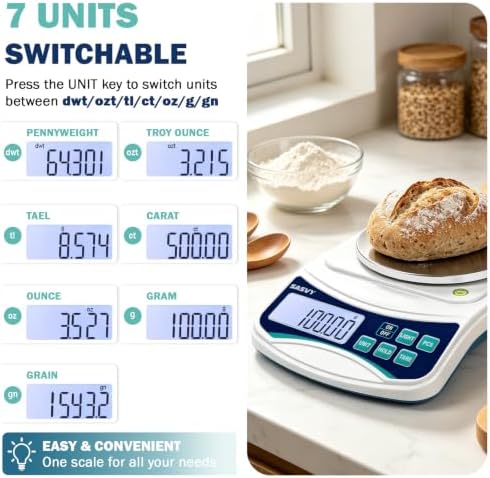 Digital Lab Scale 1000g x 0.01g oz/g/ct/DWT/tl/gn/ozt Precision Electronic Scientific Scale Analytical Balance for Laboratory Jewelry Kitchen, Includes 100g Weight and 2 x AAA Batteries - Image 3