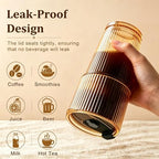 20oz Iced Coffee Cup, Ribbed Glass Tumbler with Straw and Lid - Image 3