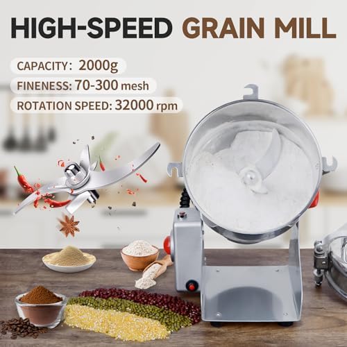 Goldtouch 2000g Grain Mill Grinder 3600W Electric Stainless Steel Grain Grinder High-Speed Pulverizer Powder Machine for Dry Wheat, Oats, Corn, Pepper and Coffee Beans (2000g Swing Type) - Image 3