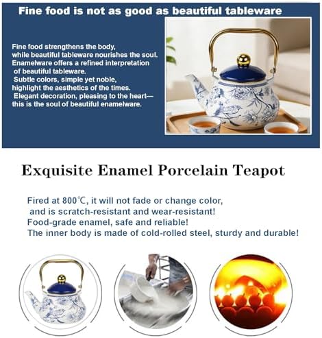 Enamel Tea Kettle, Vintage Tea Pot Stovetop with Folding Handle for Tea, Coffee, Milk(2L) - Image 3