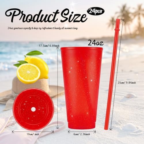 24 Pcs Red Tumblers with Straw & Lid - 24oz Coffee Cups - Image 2