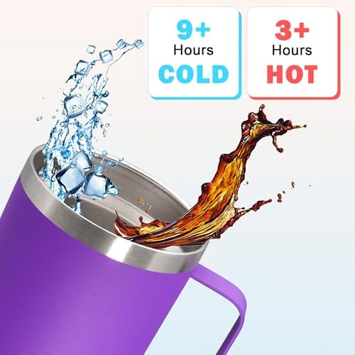20 oz Tumbler with Handle and Lid Insulated Travel Coffee Mug Purple 6P - Image 4